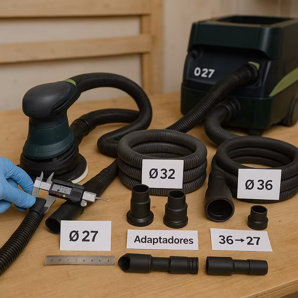 Conectar la lijadora al aspirador 27–32–36 mm y adaptadores