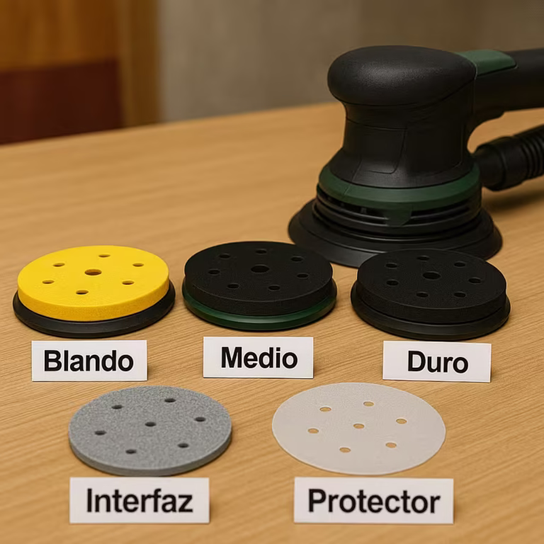 Platos de lijadora blando, medio o duro (y cuándo usar interfaz o protector)