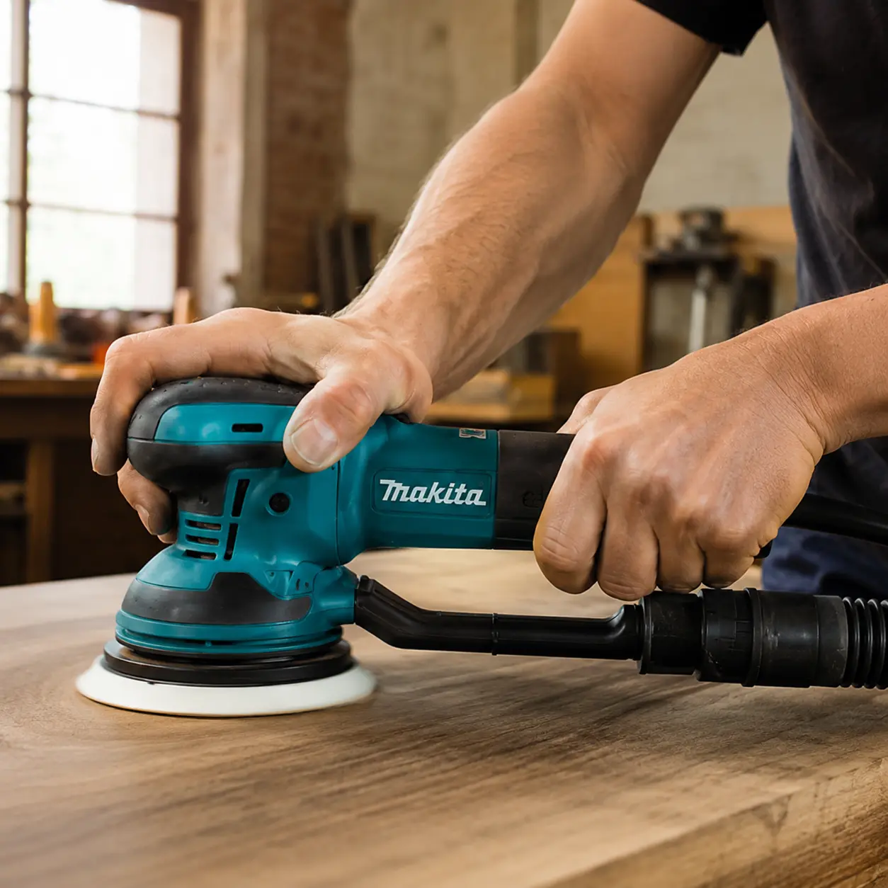Makita BO6050J: lijadora rotorbital de 150 mm con velocidad variable y sistema de aspiraci&oacute;n para lijado y pulido.