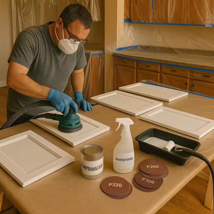 Pintar y lijar cocinas encimeras, puertas, frentes y zócalos