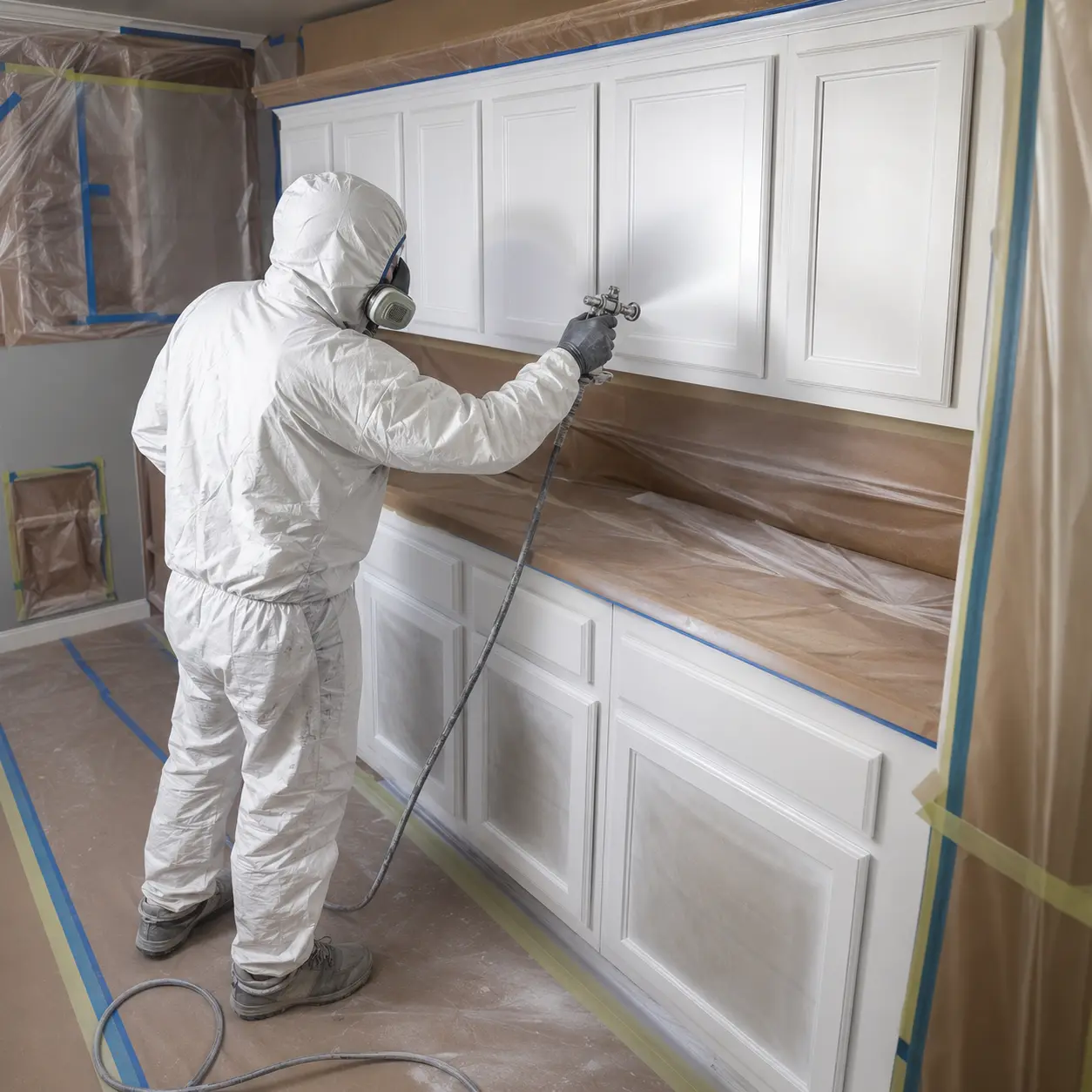 Preparación de muebles de cocina antes de lijar y pintar