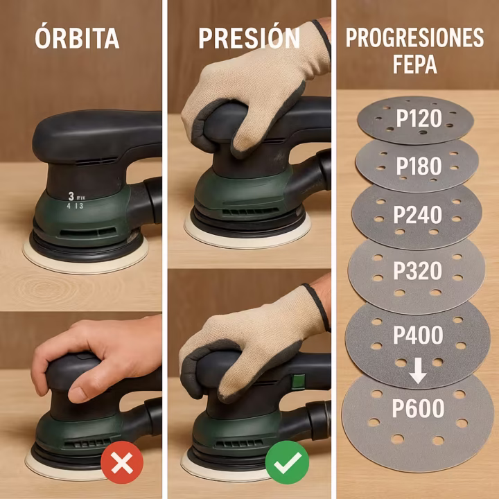 Técnicas de lijado órbita, presión y progresiones FEPA