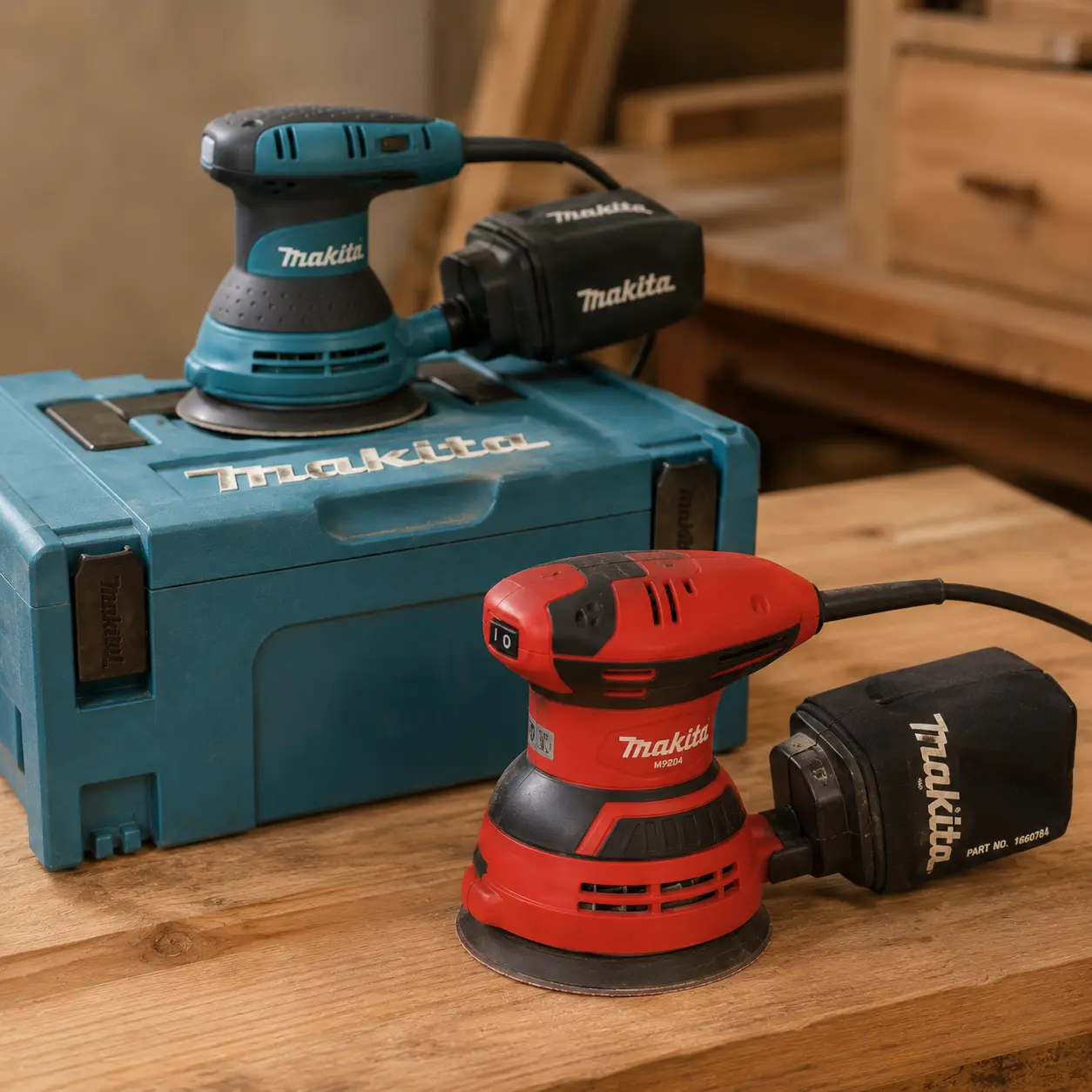 Makita M9204: lijadora de &oacute;rbita aleatoria (rotorbital) &Oslash;125 mm, 240 W y &oacute;rbita 2,8 mm.