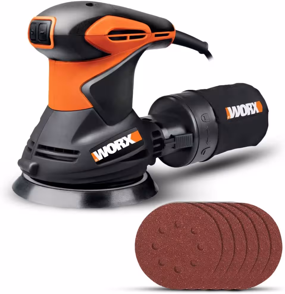 Worx WX652.1: lijadora roto-orbital Ø125, 320 W, hasta 12.000 opm y órbita 2,5 mm con bolsa de polvo