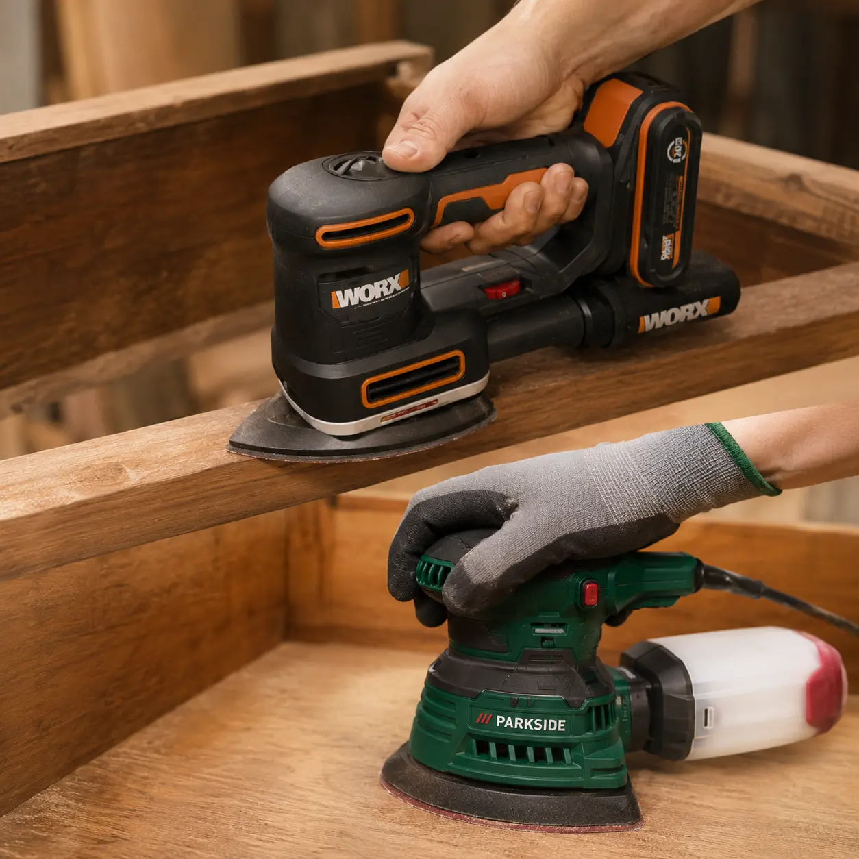 Worx vs Parkside: comparativa pr&aacute;ctica de lijadoras para madera y pared con foco en el polvo