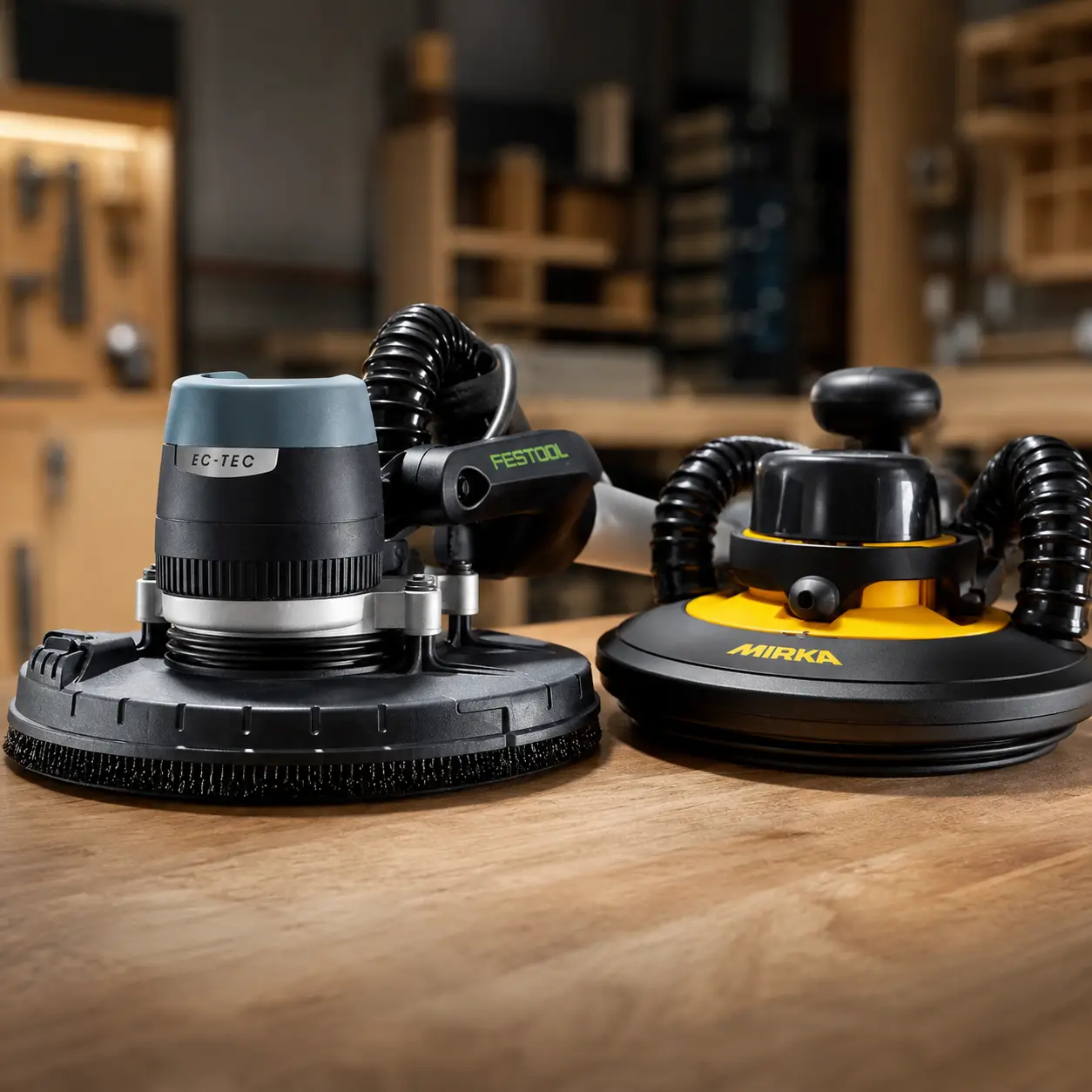 Comparativa de lijadoras jirafa &Oslash;225 para pared y techo: Festool PLANEX easy LHS-E 225 y Mirka LEROS 950CV