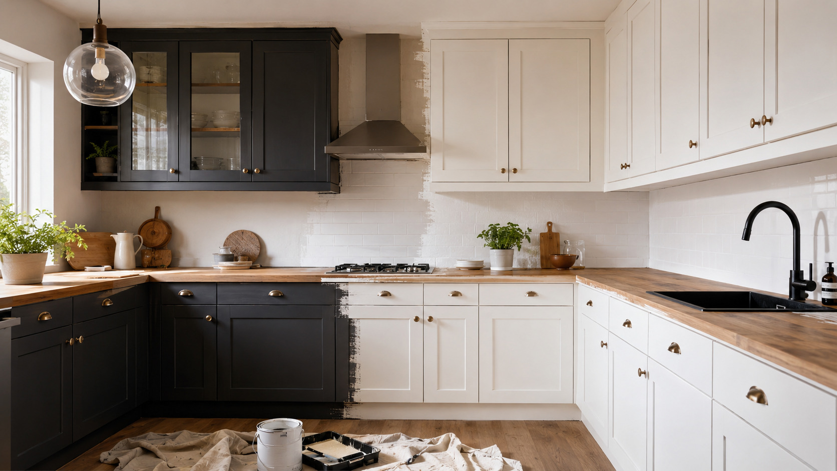 Cocina antes y después de pintar sus muebles y frentes