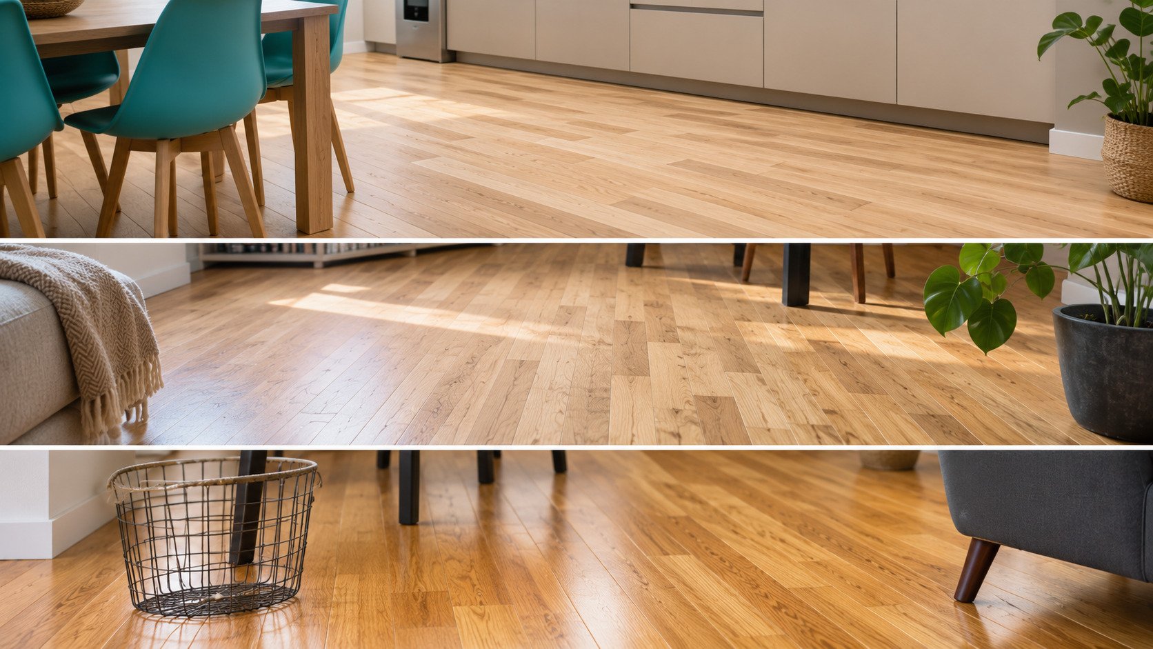 Suelos de madera con diferentes acabados en varias estancias del hogar